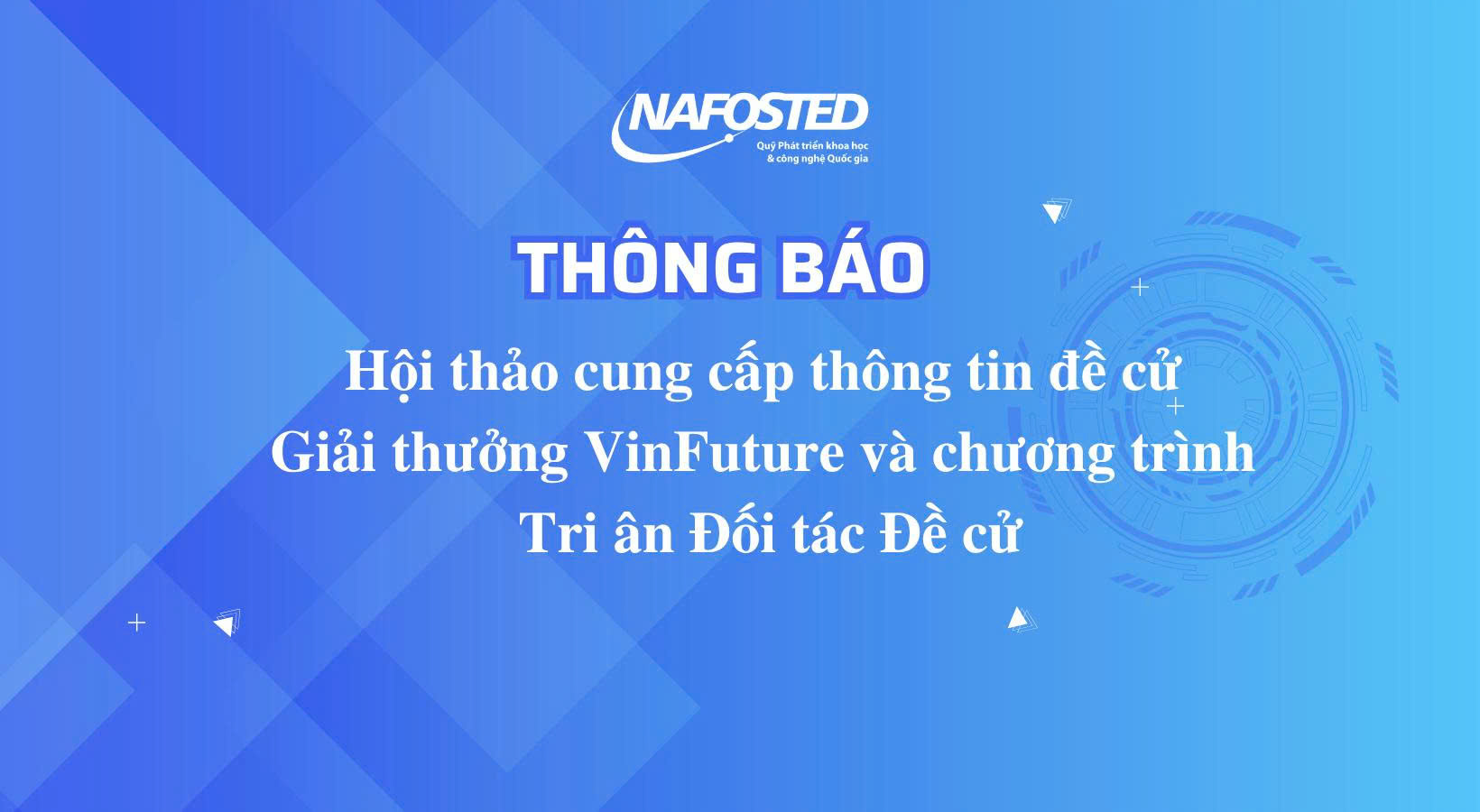 Thông báo về việc mời tham dự Hội thảo trực tuyến cung cấp thông tin về Giải thưởng VinFuture