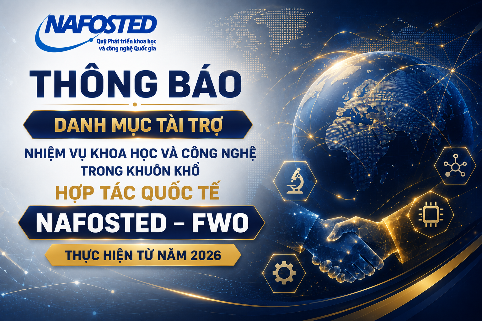 Thông báo danh mục tài trợ nhiệm vụ khoa học và công nghệ trong khuôn khổ hợp tác quốc tế NAFOSTED – FWO thực hiện từ năm 2026