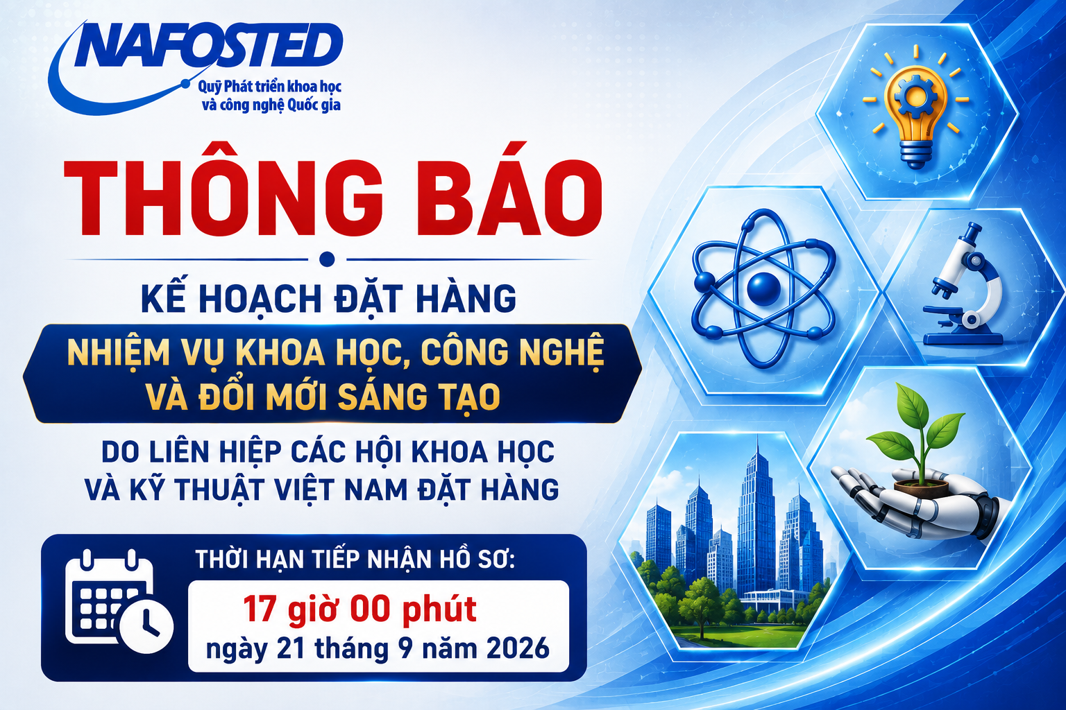 Thông báo kế hoạch đặt hàng nhiệm vụ khoa học, công nghệ và đổi mới sáng tạo do Liên hiệp các Hội Khoa học và Kỹ thuật Việt Nam đặt hàng