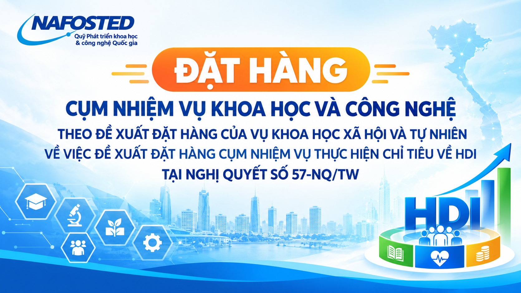 Đặt hàng Cụm nhiệm vụ khoa học và công nghệ theo đề xuất đặt hàng của Vụ Khoa học Xã hội và Tự nhiên về việc đề xuất đặt hàng cụm nhiệm vụ thực hiện chỉ tiêu về HDI tại Nghị quyết số 57-NQ/TW